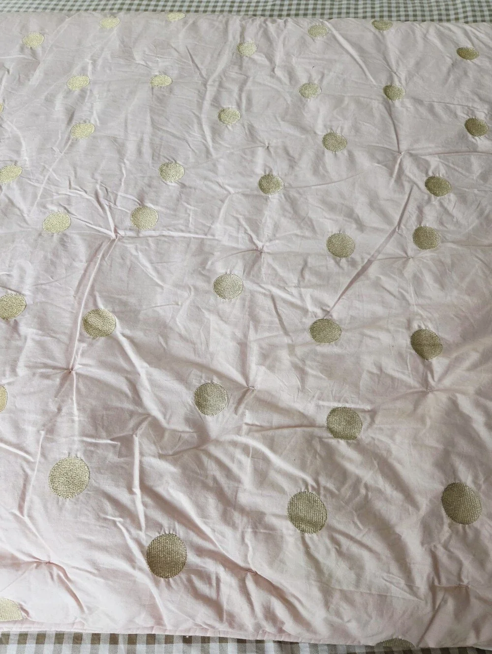 Pottery Barn Emily & Meritt Floral Duvet, Striped Shams + Gold Dot Quilt & Shams